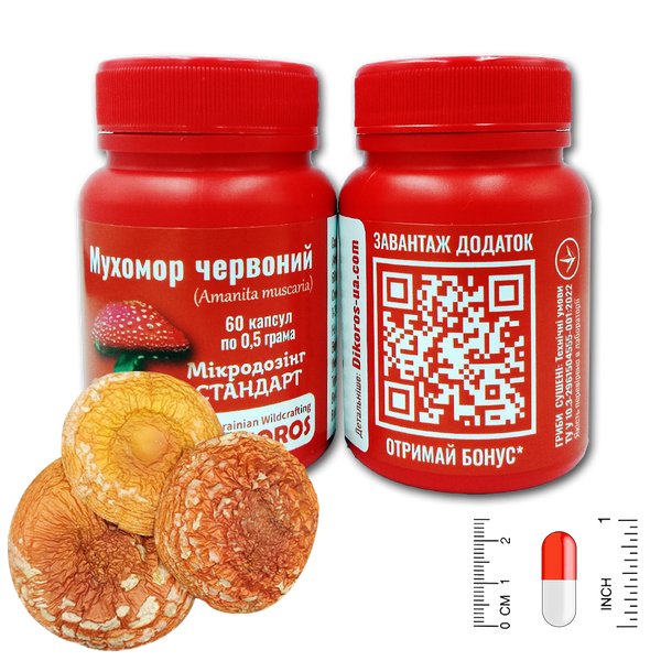 Microdosing Standart Mushroom red (Amanita muscaria) 0.5 grams 60 capsules 2024 МХМК-600524 — Dikoros