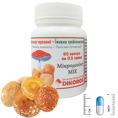 Microdosing mix of Amanita muscaria and Hericium erinaceus 60 capsules of 0.5 grams each