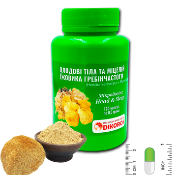 Микродозинг Head&Sleep Плодовые тела и мицелий ежовика гребенчатого (Hericium erinaceus)  120 капсул по 0,5 г ЕГМ-1205 &mdash; Dikoros